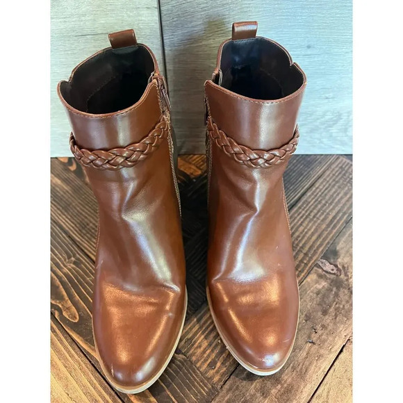 American Eagle Brown Vegan Leather Boots Women 8.5 Block Wedge Heel Fall Winter - Picture 1 of 13
